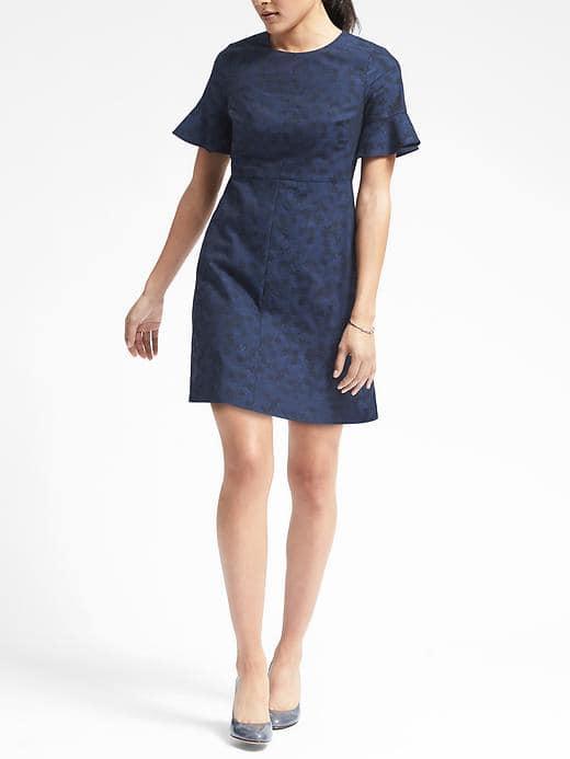 Banana Republic Womens Flutter Sleeve Crew Dress - Navy Combo