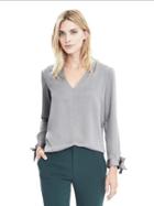 Banana Republic Long Sleeve Tie Cuff Blouse Size L Petite - Luxe Grey