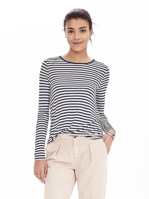 Banana Republic Chevron Stripe High/low Tee Size L Petite - Cocoon