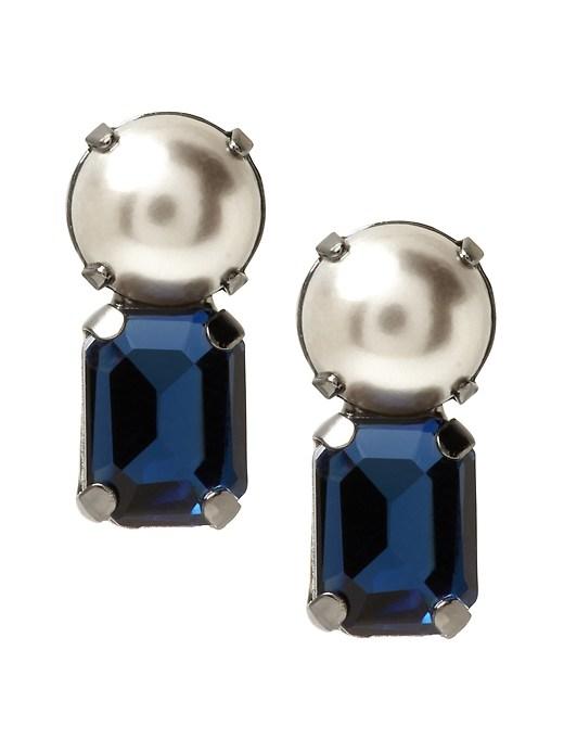 Banana Republic Womens Bezel Stone And Pearl Stud Earring Hematite Size One Size
