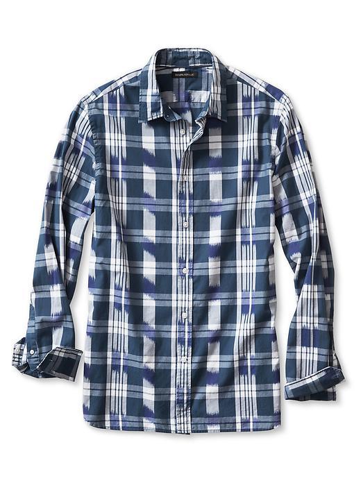 Banana Republic Mens Camden Fit Warp Print Shirt Size L Tall - Stowaway Blue