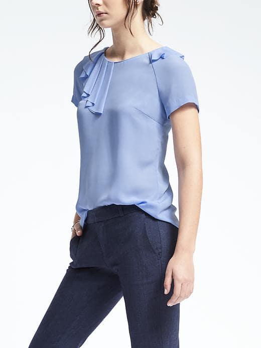Banana Republic Womens Asymmetrical Ruffle Top - Cool Water