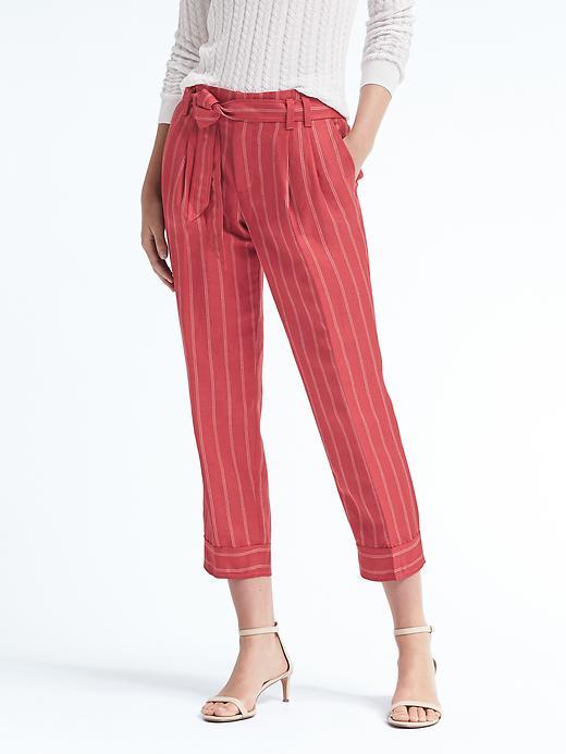 Banana Republic Womens Avery Fit Linen Tie Stripe Pant - Red