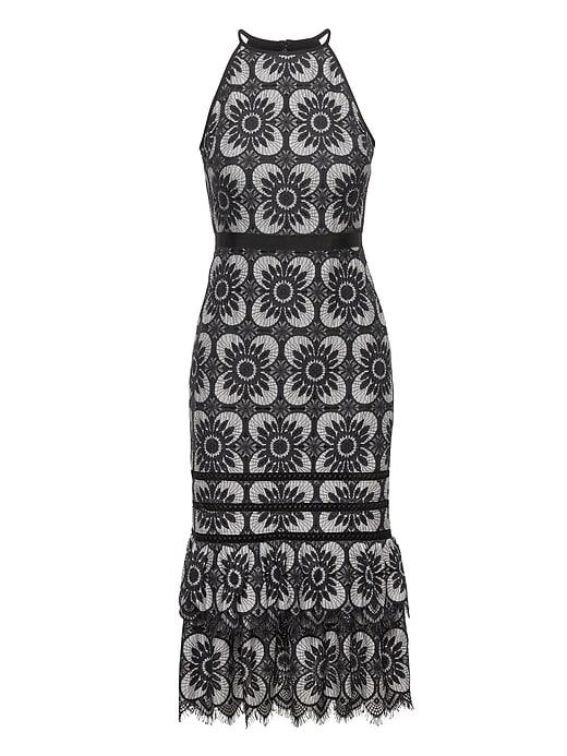 Banana Republic Womens Lace Racerback Midi Dress Black & White Size 0