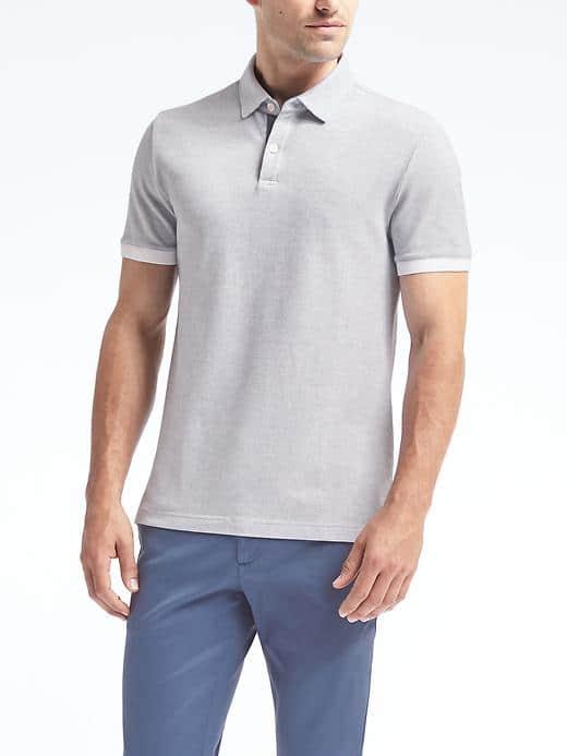 Banana Republic Mens Slim Pique Small Grid Polo - White