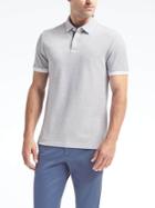 Banana Republic Mens Slim Pique Small Grid Polo - White