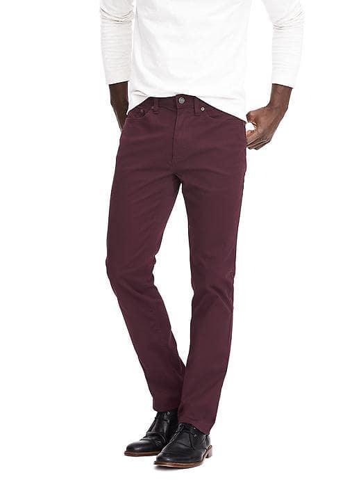 Banana Republic Mens Slim 5 Pocket Stretch Pant - Burgundy