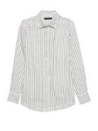 Banana Republic Womens Petite Parker Tunic-fit Stripe Shirt White Size M