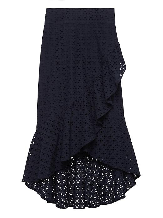 Banana Republic Womens Petite Eyelet Ruffle Skirt Navy Size 8