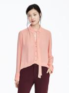 Banana Republic Womens Long Sleeve Crepe Tie Neck Blouse Size L - Perfect Peach