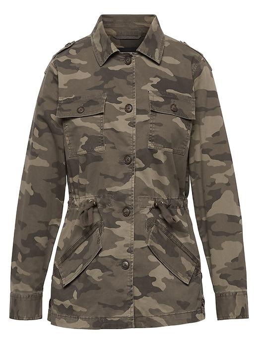 Banana Republic Womens Petite Camo Utility Shirt Jacket Surplus Olive Size Xs