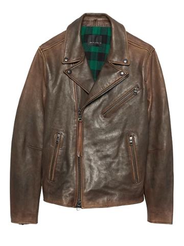 Banana Republic Mens Br X Kevin Love   Leather Biker Jacket Rust Brown Size Xs