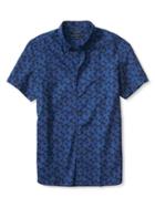 Banana Republic Mens Camden Fit Palm Print Short Sleeve Custom 078 Wash Shirt Size L Tall - Mythic Blue