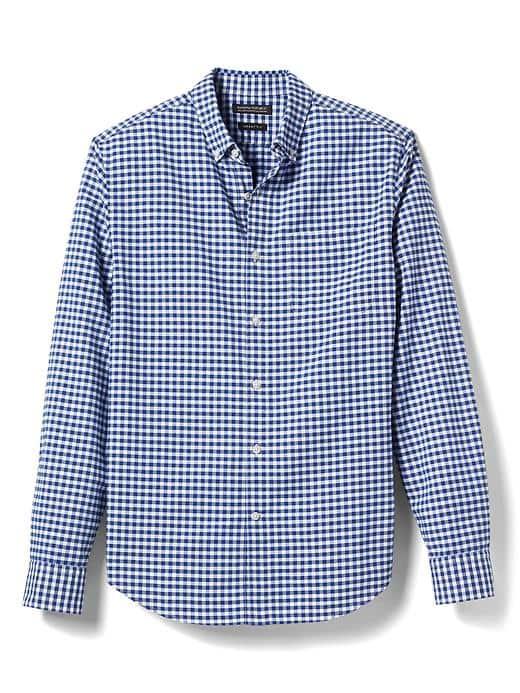 Banana Republic Mens Grant Fit Pocket Gingham Cotton Stretch Oxford Shirt - Anchor Royal