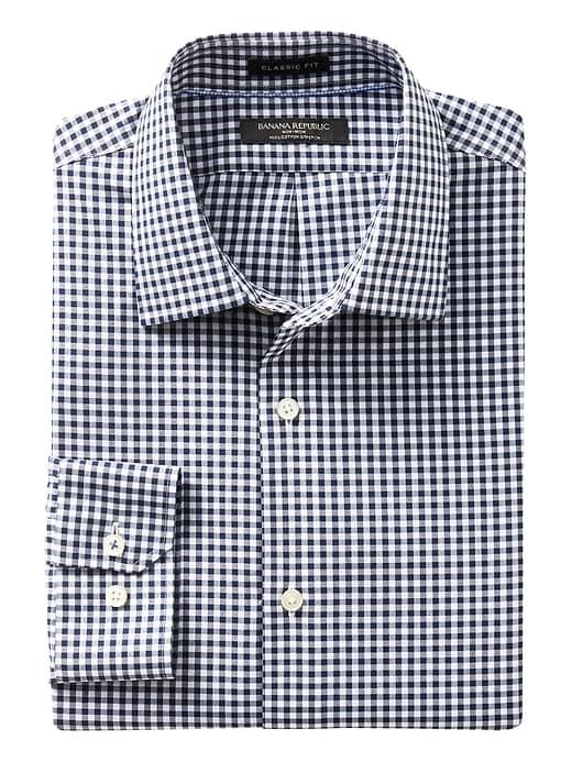 Banana Republic Mens Classic-fit Non-iron Stretch Gingham Shirt Navy Size S