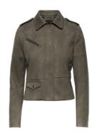 Banana Republic Womens Vegan Stretch-suede Biker Jacket Olive Size L