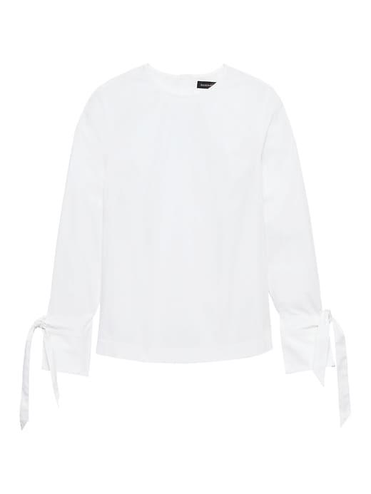 Banana Republic Womens Super-stretch Vented Tie-cuff Top White Size M