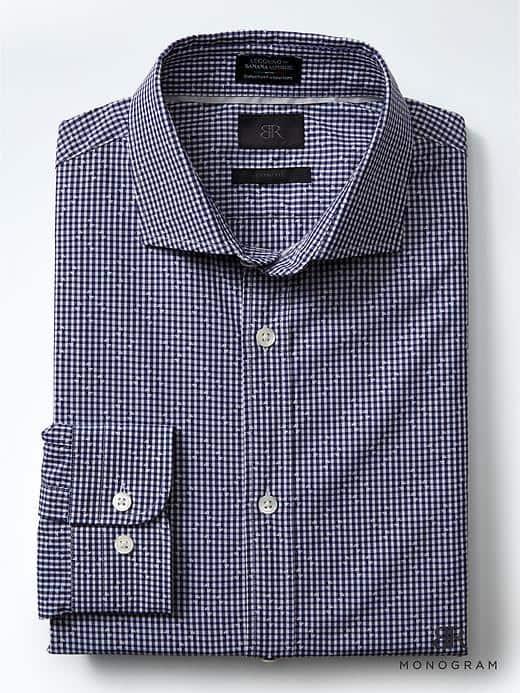 Banana Republic Mens Monogram Grant Fit Micro Gingham Shirt - Navy