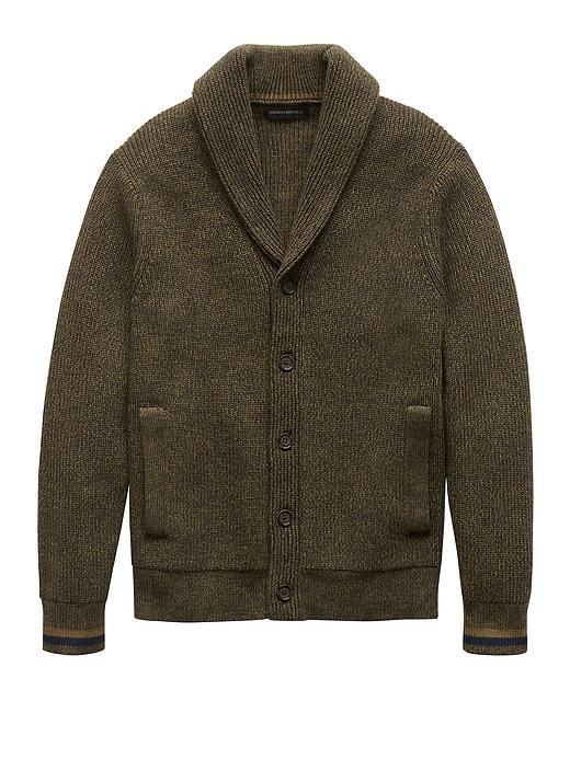 Banana Republic Mens Supima Cotton Marled Shawl-collar Cardigan Sweater Hemlock Green Size M