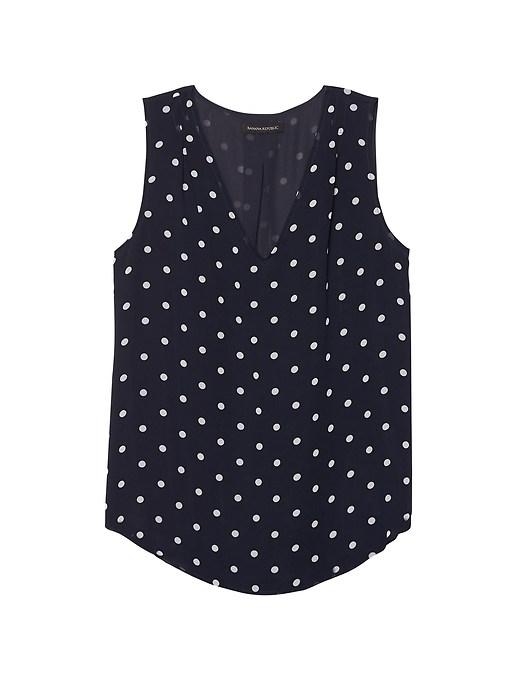 Banana Republic Womens Dot Pleated Drapey Tank Dark Night Polka Dot Size S