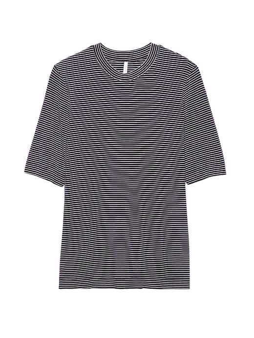 Banana Republic Womens Stretch-modal Crew-neck T-shirt Bold Blue Stripe Size L