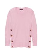 Banana Republic Womens Cotton-wool Blend Button-side Crew-neck Sweater Blush Pink Size L