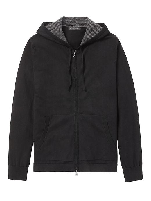 Banana Republic Mens Supima Cotton Full-zip Sweater Hoodie Black Size Xl