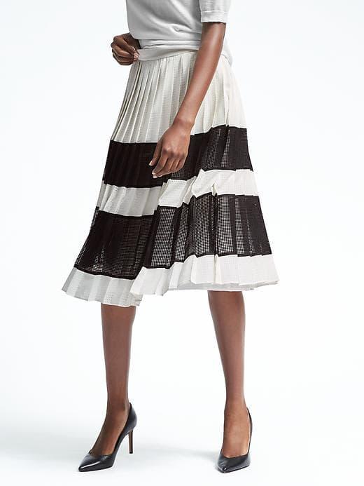 Banana Republic Womens Pleated Gingham Midi Skirt - Black/white