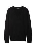 Banana Republic Womens Petite Cashmere Vee Sweater Black Size S