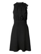 Banana Republic Womens Clip Dot Ruffle Neck Fit And Flare Dress - Black