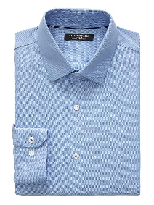 Banana Republic Mens Camden Standard-fit Cotton Stretch Non-iron Solid Shirt Marfa Blue Size S