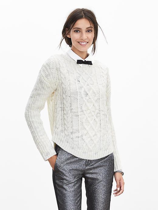 Banana Republic Womens Cable Knit Boatneck Pullover Size L - Cream