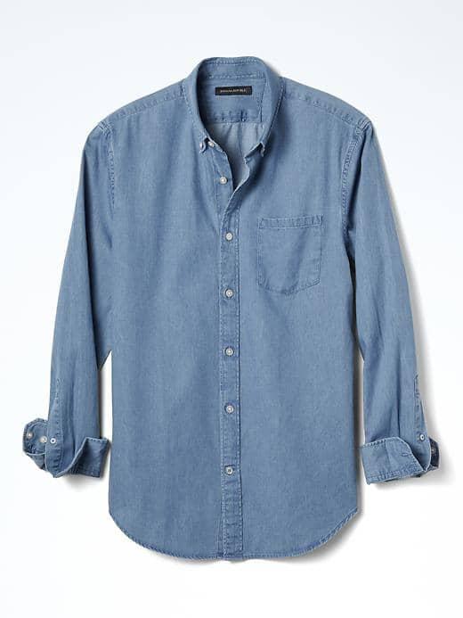 Banana Republic Mens Grant Fit Denim Chambray Shirt - Indigo