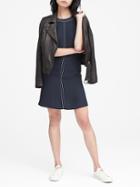 Banana Republic Womens Paneled Fit-and-flare Dress Navy With White Topstitching Size 6
