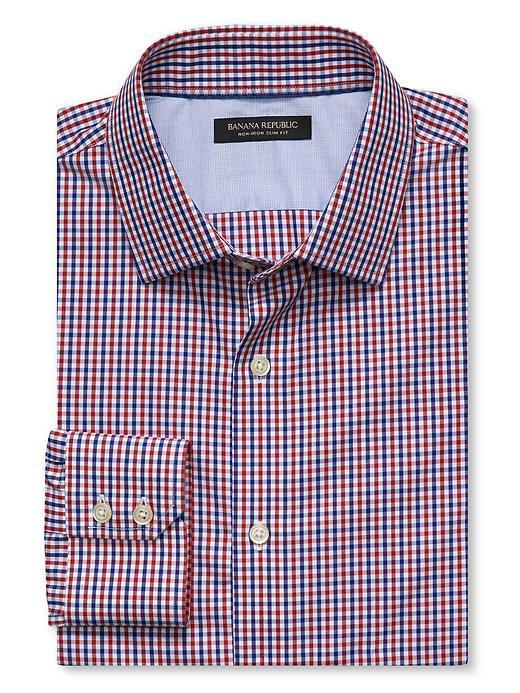 Banana Republic Mens Slim Fit Non Iron Micro Gingham Shirt Size M Tall - Modern Red