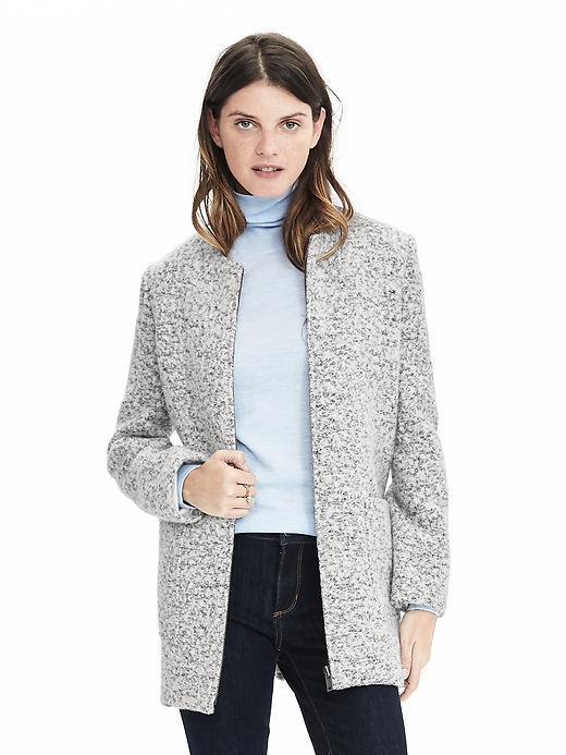 Banana Republic Womens Zip Front Collarless Boucle Coat Size L - Cream