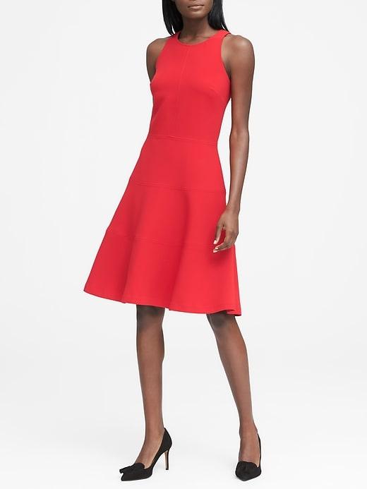 Banana Republic Womens Petite Stretch Racerback Fit-and-flare Dress Ultra Red Size 0