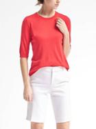 Banana Republic Womens Silk Cashmere Elbow Sleeve Pullover - Coral Glory