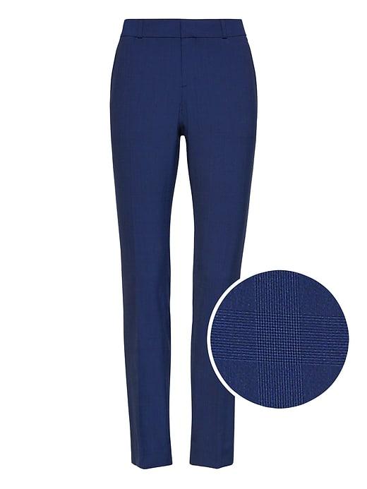 Banana Republic Womens Ryan Slim Straight-fit Plaid Machine-washable Italian Wool Blend Pant Navy Plaid Size 2