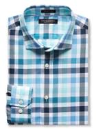 Banana Republic Mens Grant Fit Checker 120s Supima Cotton Shirt Size L Tall - Blue Water