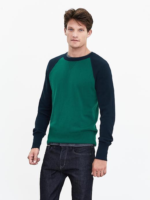 Banana Republic Mens Todd &amp; Duncan Cashmere Baseball Crew Pullover Size L Tall - Green