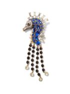 Banana Republic Womens Jeweled Seahorse Brooch Sapphire Blue Size One Size
