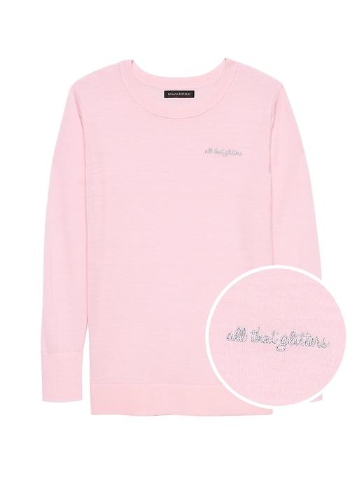 Banana Republic Womens Petite Machine-washable Merino Wool Embroidered Sweater Pink Blush Size S