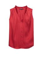 Banana Republic Womens Sleeveless Ruffle-neck Shirt Red Sunset Size Xs