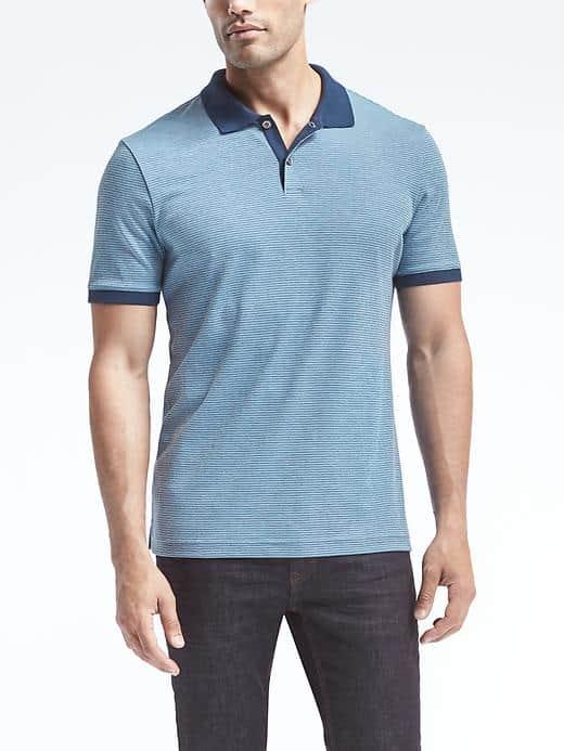 Banana Republic Mens Luxury Touch Jacquard Polo - Cascade Blue