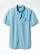 Banana Republic Mens Camden Fit Custom 078 Wash Micro Stripe Short Sleeve Shirt - Tribal Poppy Blue Chip