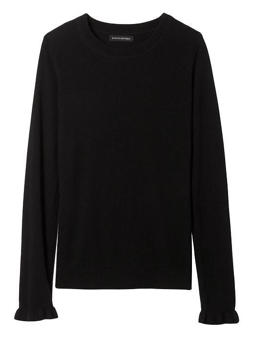 Banana Republic Fine Italian Superloft Ruffle Cuff Crew - Black