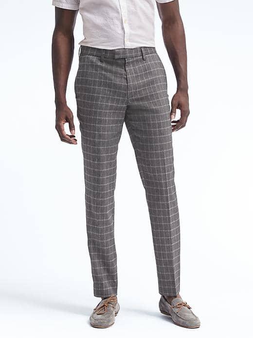 Banana Republic Mens Slim Windowpane Linen Pant - Navy