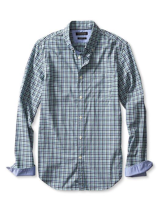 Banana Republic Mens Grant Fit Custom 078 Wash Multi Gingham Shirt Size L Tall - Surf Spray