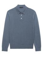 Banana Republic Mens Pima Cotton Cashmere Textured Sweater Polo Shirt Blue Shadow Size Xxs